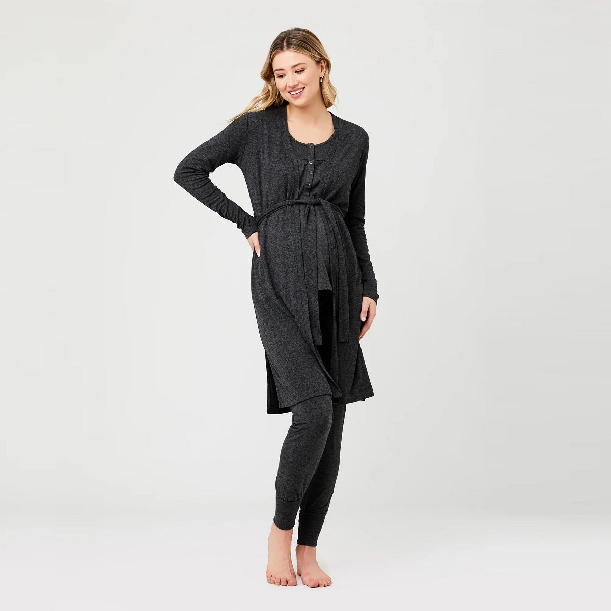 Charcoal Jersey Rib Robe