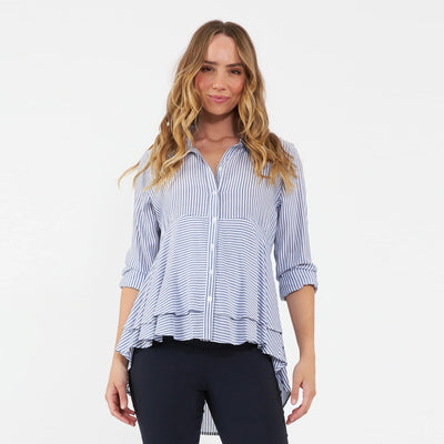 Navy Stripe Layered Peplum Shirt
