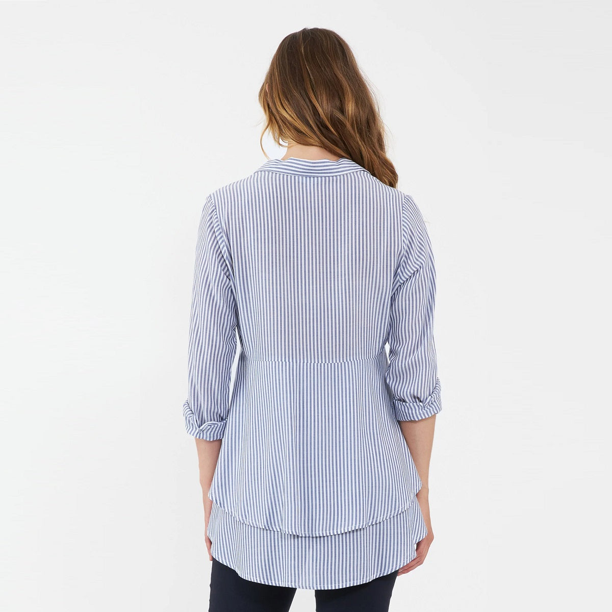 Navy Stripe Layered Peplum Shirt