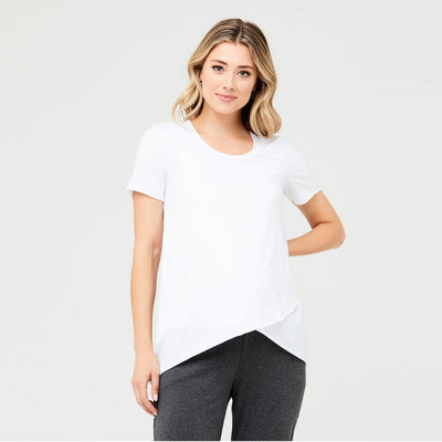 White Short Sleeve Raw Edge Nursing Top