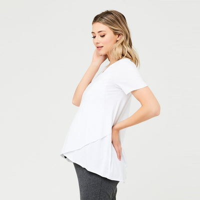 White Short Sleeve Raw Edge Nursing Top