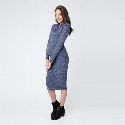 Denim Ribbed Roll Neck Dress