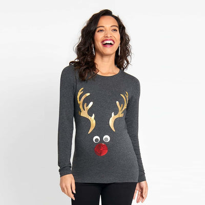 Grey Reindeer Christmas Top